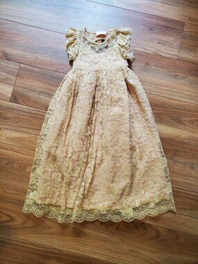 Think Pink Gold Lace Rose Dress Size 4